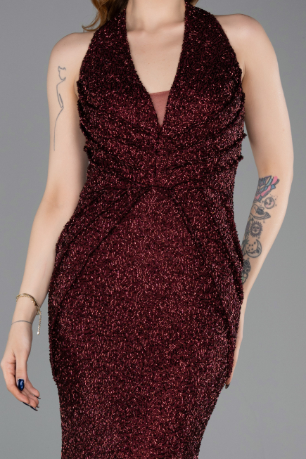 Robe Queue de Poisson Longue Perlé Rouge Bordeaux ABU6165