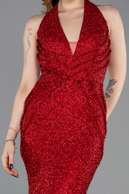 Robe Queue de Poisson Longue Perlé Rouge ABU6165