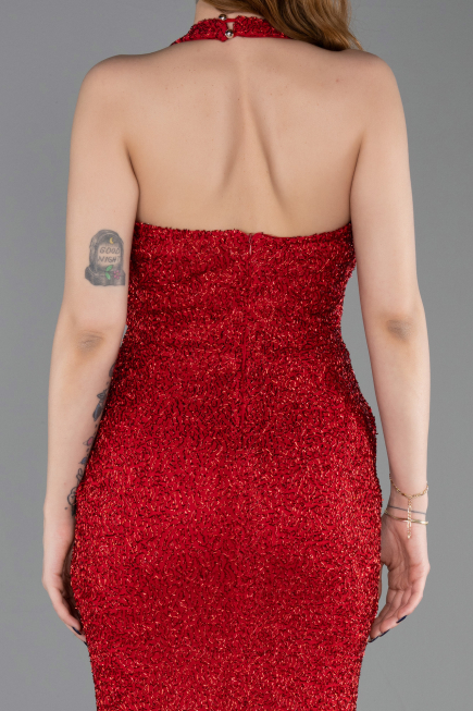 Robe Queue de Poisson Longue Perlé Rouge ABU6165