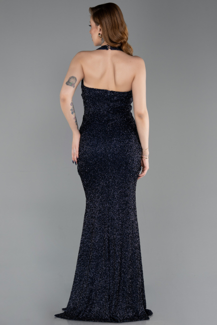 Robe Queue de Poisson Longue Perlé Bleu Marine ABU6165