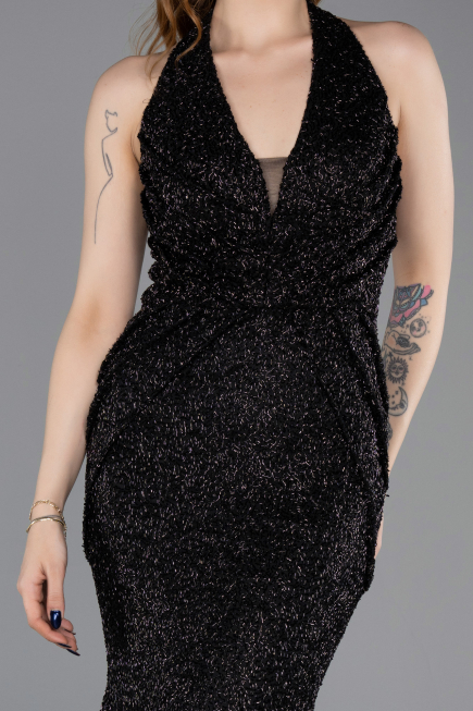 Robe Queue de Poisson Longue Perlé Noir ABU6165