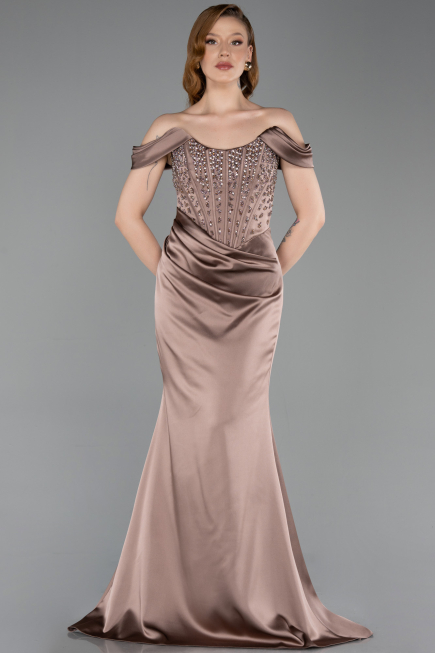 Robe Queue de Poisson Longue Satin Bronze ABU6166