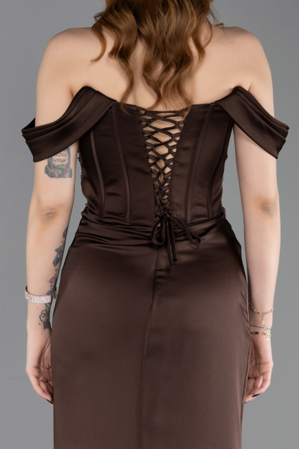 Robe Queue de Poisson Longue Satin Brun ABU6166