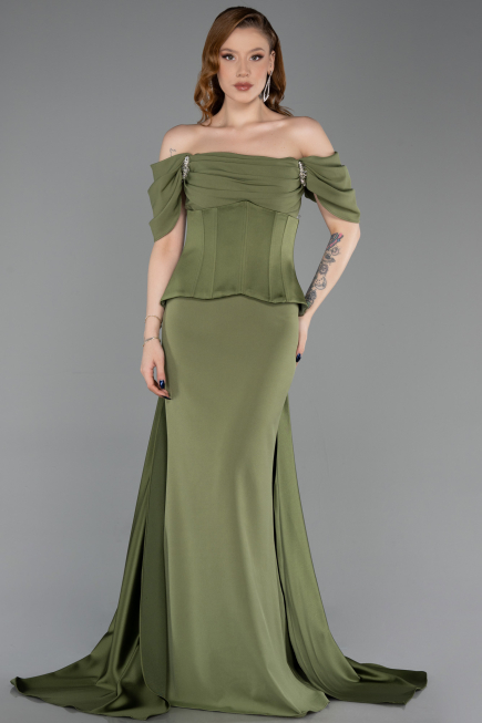 Robe de Soirée Longue Kaki ABU6167