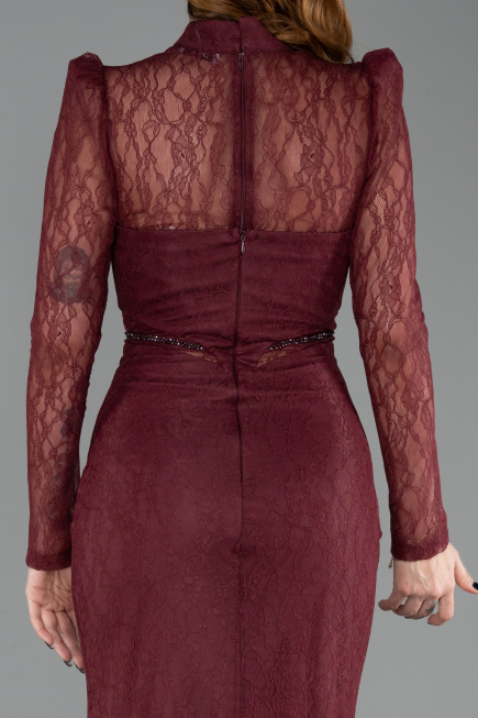 Tenue de Soirée Longue Dantelle Rouge Bordeaux ABU6169