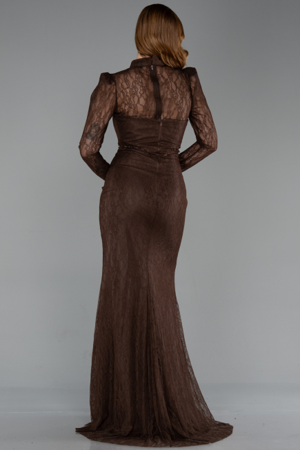 Tenue de Soirée Longue Dantelle Brun ABU6169