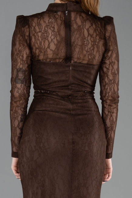 Tenue de Soirée Longue Dantelle Brun ABU6169