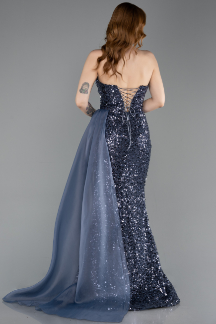 Robe de Soirée Longue Squameuse Anthracite ABU6173