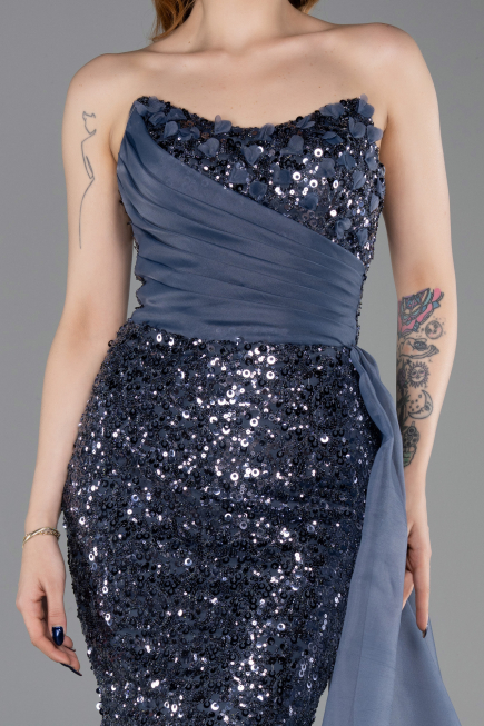 Robe de Soirée Longue Squameuse Anthracite ABU6173
