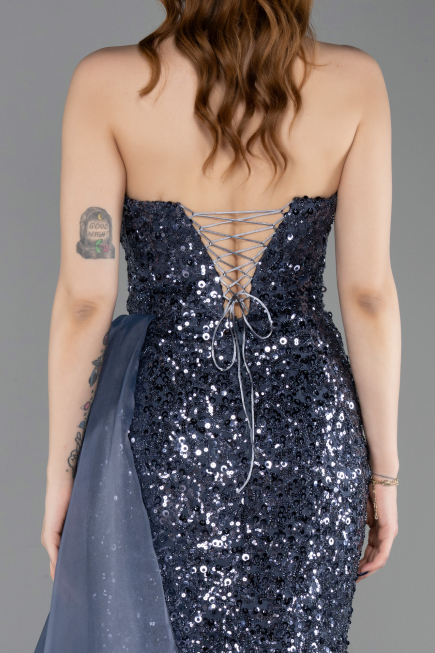 Robe de Soirée Longue Squameuse Anthracite ABU6173