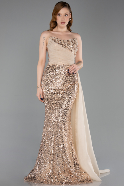 Robe de Soirée Longue Squameuse Or ABU6173