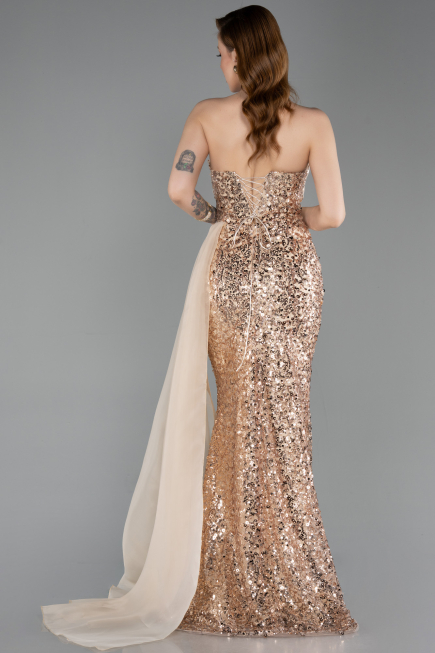 Robe de Soirée Longue Squameuse Or ABU6173
