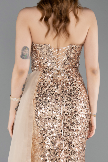 Robe de Soirée Longue Squameuse Or ABU6173