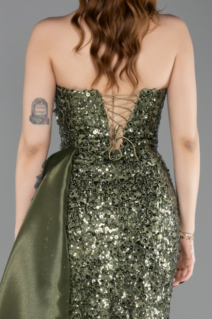 Robe de Soirée Longue Squameuse Kaki ABU6173
