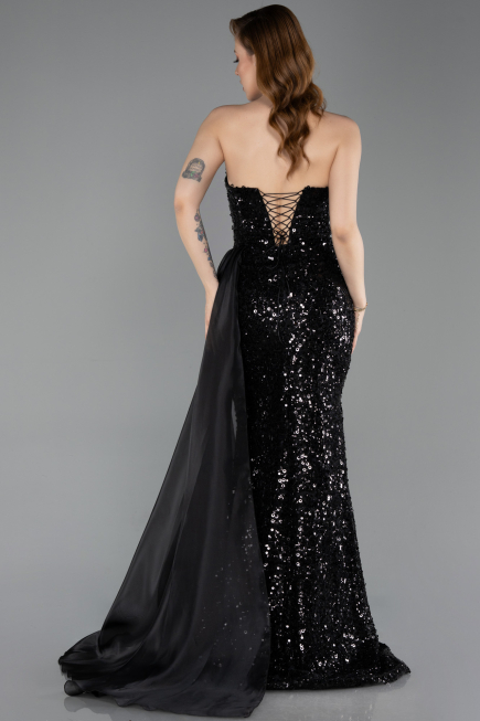 Robe de Soirée Longue Squameuse Noir ABU6173