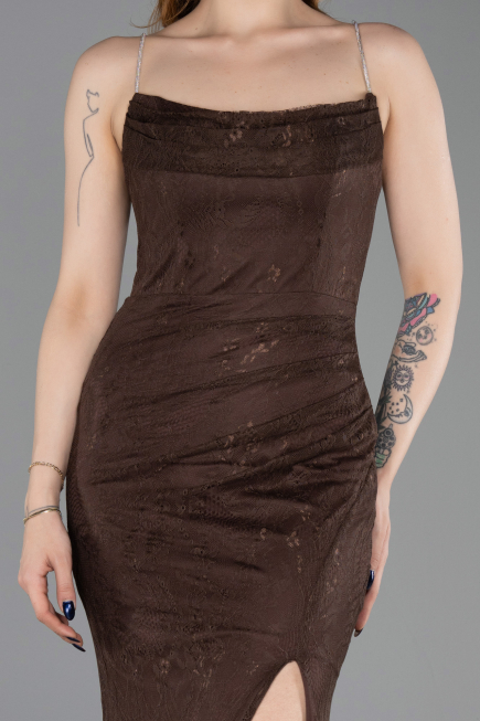 Robe de Soirée Longue Dantelle Brun ABU6172