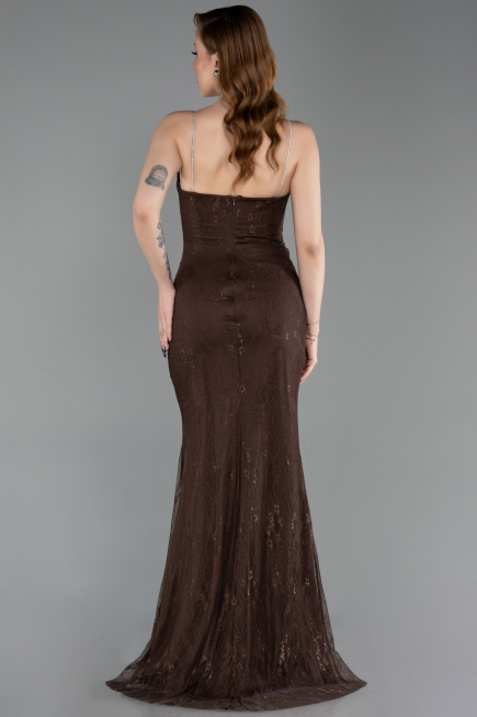 Robe de Soirée Longue Dantelle Brun ABU6172