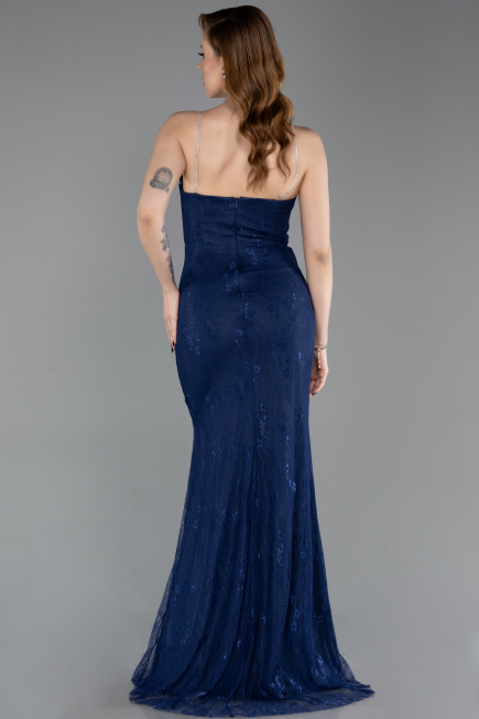 Robe de Soirée Longue Dantelle Bleu Marine ABU6172