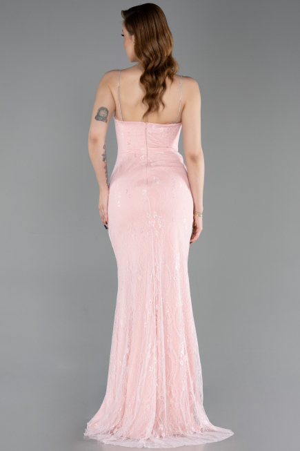 Robe de Soirée Longue Dantelle Poudre ABU6172
