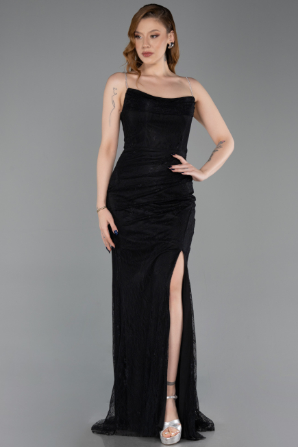 Robe de Soirée Longue Dantelle Noir ABU6172