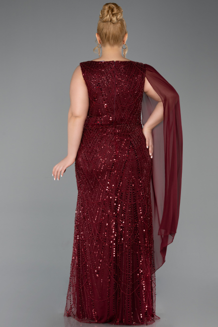 Robe De Soirée Grande Taille Longue Perlé Rouge Bordeaux ABU6133