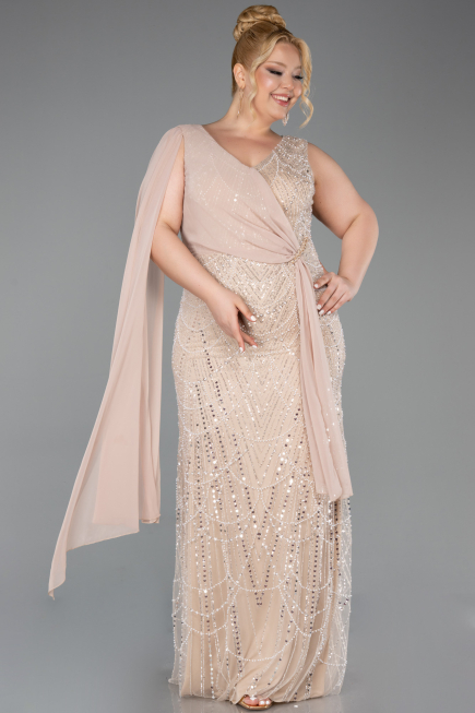 Robe De Soirée Grande Taille Longue Perlé Or ABU6133