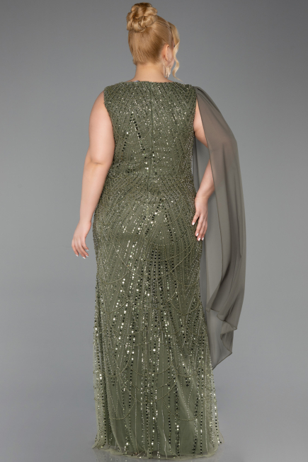 Robe De Soirée Grande Taille Longue Perlé Kaki ABU6133