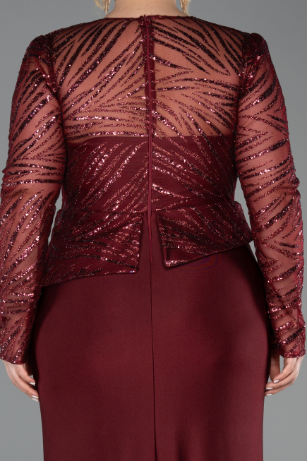 Robe de Soirée Grande Taille Longue Rouge Bordeaux ABU6183