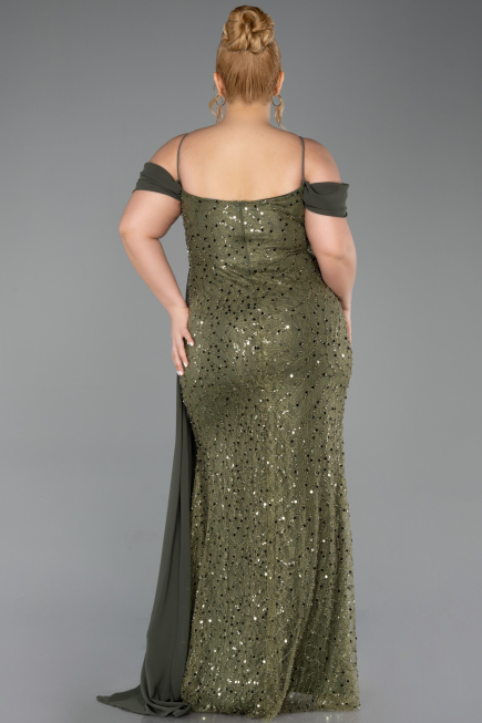 Robe De Soirée Grande Taille Longue Squameuse Kaki ABU6134