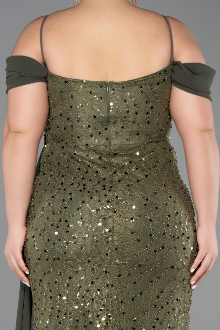 Robe De Soirée Grande Taille Longue Squameuse Kaki ABU6134