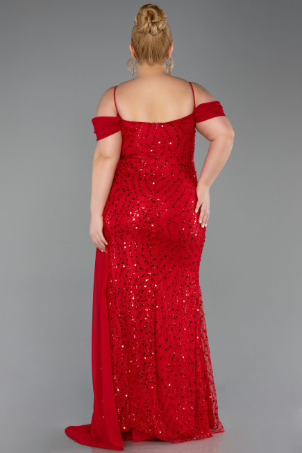 Robe De Soirée Grande Taille Longue Squameuse Rouge ABU6134