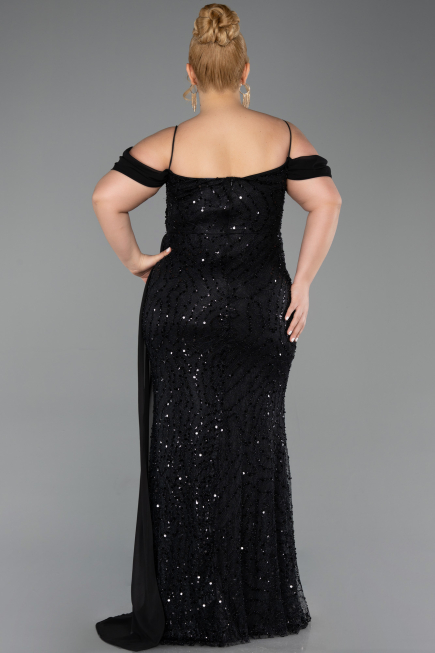 Robe De Soirée Grande Taille Longue Squameuse Noir ABU6134