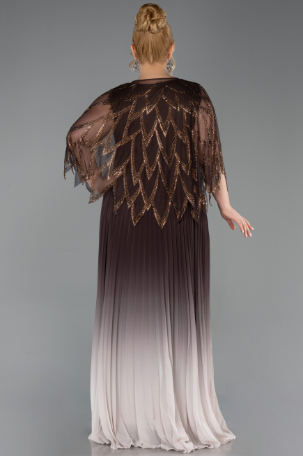 Robe De Soirée Grande Taille Mousseline Longue Brun ABU4633