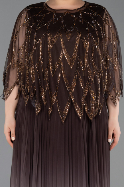 Robe De Soirée Grande Taille Mousseline Longue Brun ABU4633