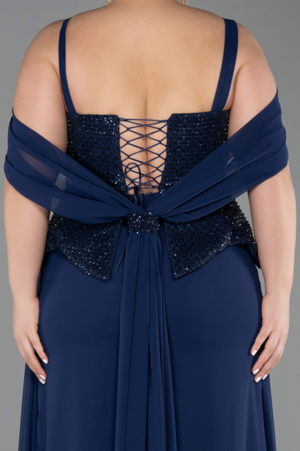 Robe de Soirée Grande Taille Longue Mousseline Bleu Marine ABU6184