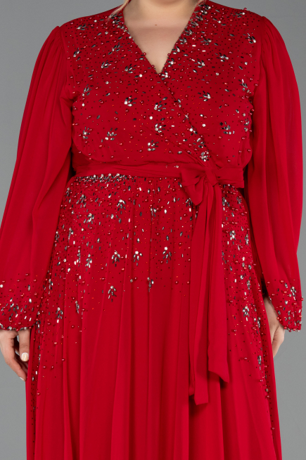 Robe De Soirée Grande Taille Mousseline Longue Rouge ABU3075