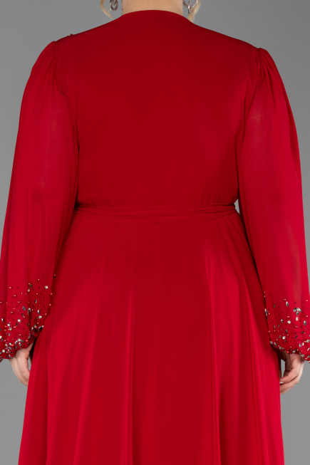 Robe De Soirée Grande Taille Mousseline Longue Rouge ABU3075