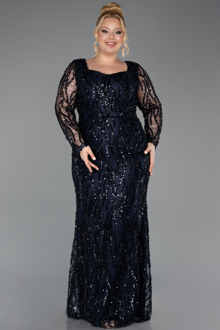 Robe Grande Taille Longue Squameuse Bleu Marine ABU5937