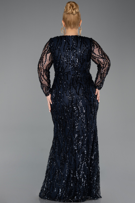 Robe Grande Taille Longue Squameuse Bleu Marine ABU5937