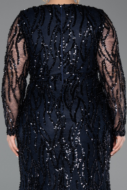 Robe Grande Taille Longue Squameuse Bleu Marine ABU5937