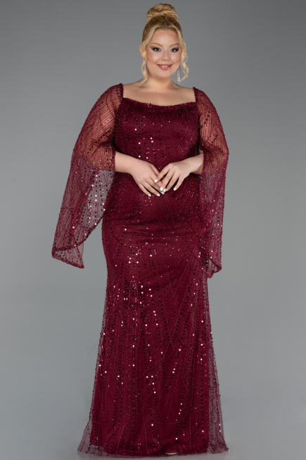Robe De Soirée Grande Taille Perlé Longue Rouge Bordeaux ABU5067