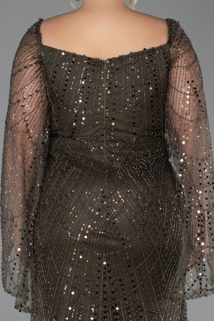 Robe De Soirée Grande Taille Perlé Longue Kaki ABU5067