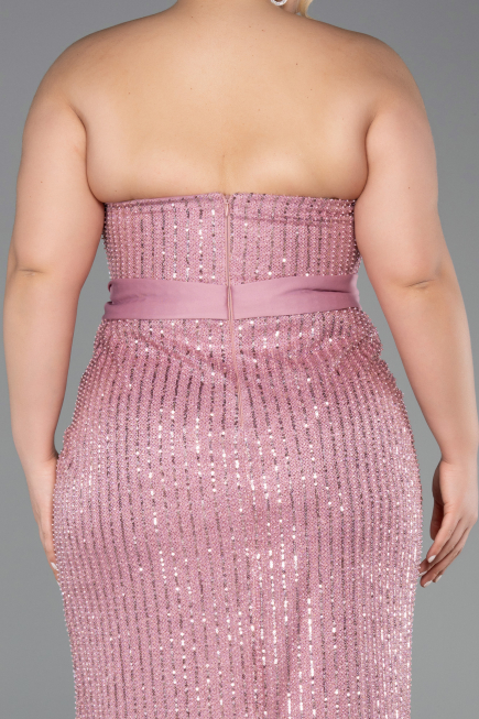 Robe de Soirée Grande Taille Longue Perlé Poudre ABU5989