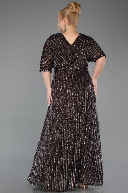 Robe De Soirée Grande Taille Squameuse Longue Brun ABU5846