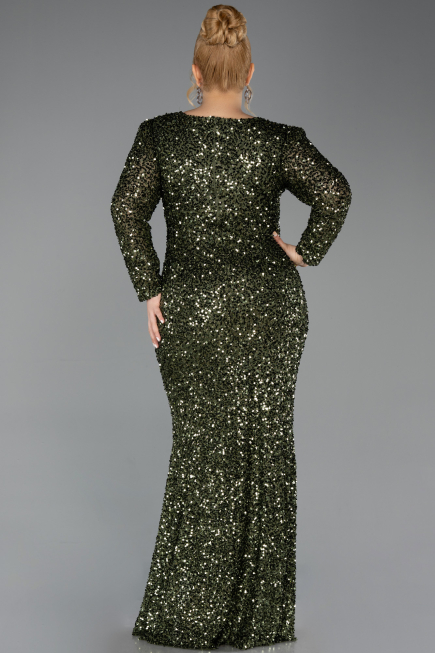 Robe de Soirée Grande Taille Longue Squameuse Kaki ABU6074