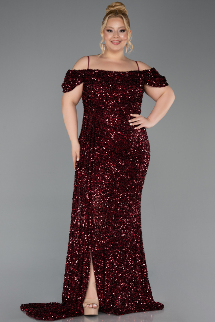 Robe De Soirée Grande Taille Longue Rouge Bordeaux ABU5232