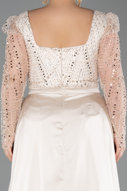 Robe De Fiançailles Grande Taille Perlé Longue Beige ABU4761