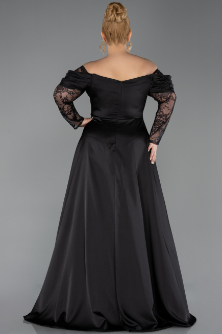 Robe Grande Taille Longue Satin Noir ABU5261