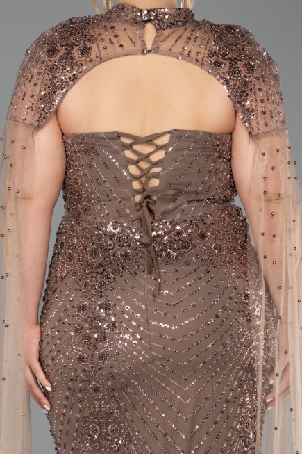 Robe de Soirée Grande Taille Longue Perlé Cuivre ABU6162