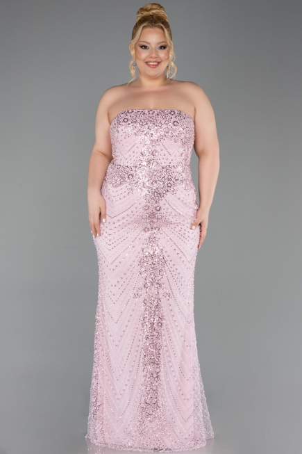 Robe de Soirée Grande Taille Longue Perlé Poudre ABU6162